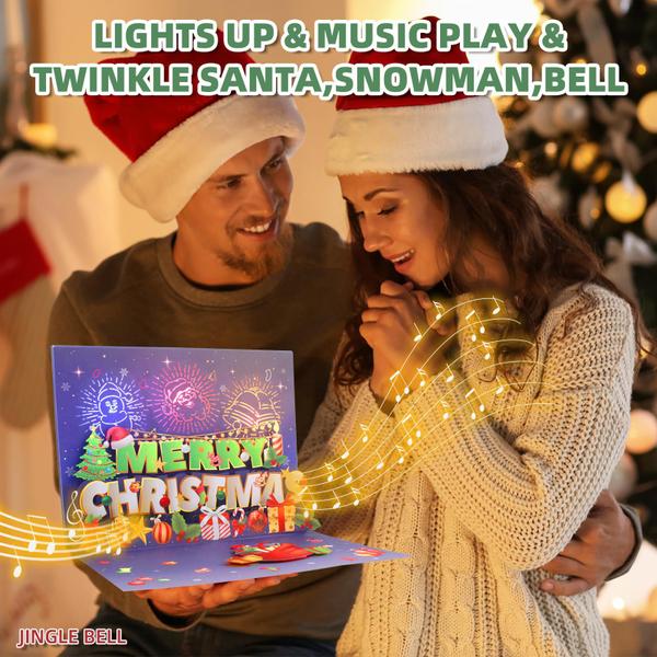 Imagem de Cartão de Natal MZD8391 3D Pop Up com luzes LED e música