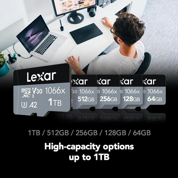 Imagem de Cartão Lexar 256GB MicroSDXC UHS-I SILVER - até 160MB/s - Câmeras, Drones, Smartphones