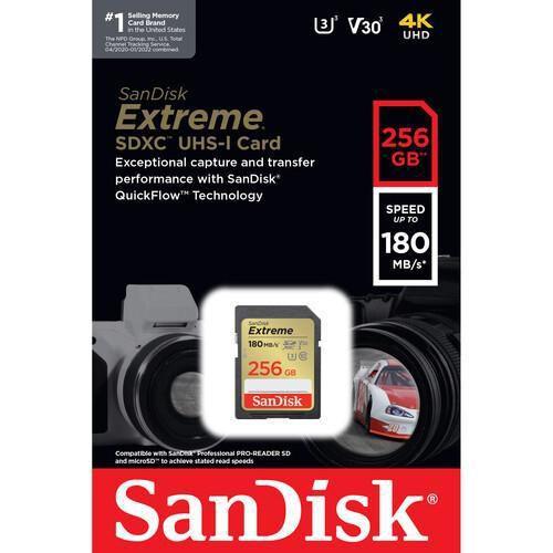 Imagem de Cartão Memória Sandisk Extreme Sd Xc 256Gb V30 180Mb/S Uhs-I