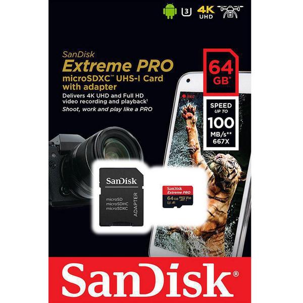 Imagem de Cartão Memória Sandisk Microsdhc 64Gb Extreme Pro U3 4K