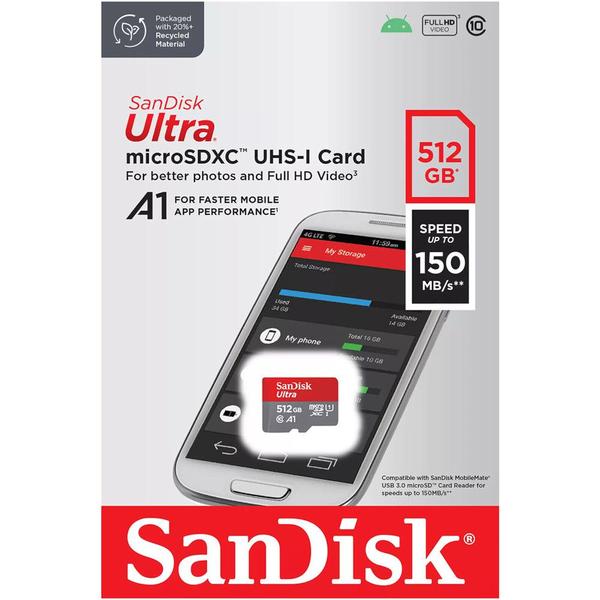 Cartão Micro SD 512GB Sandisk Ultra, Classe 10, SDSQUAC-512G-GN6MA SANDISK Imagem de Cartão Micro SD 512GB Sandisk Ultra, Classe 10, SDSQUAC-512G-GN6MA SANDISK