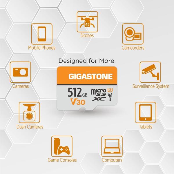 Imagem de Cartão Micro SD Gigastone 512 GB, pacote com 2 unidades, 4K Video Pro, 100 MB/s