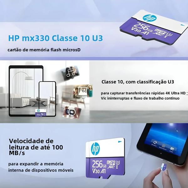 Imagem de Cartão Micro SD HP 64GB/128GB/256GB - Classe 10 U3 - Para Smartphones, Tablets e Câmeras