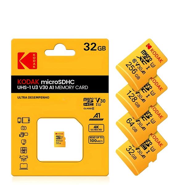 Imagem de Cartão Micro SD Kodak 64GB/128GB/256GB - Classe 10, U3, V30, 4K