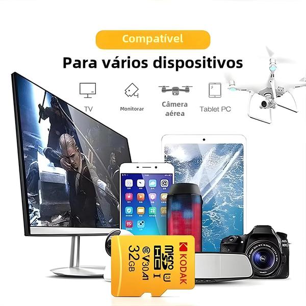 Imagem de Cartão Micro SD Kodak de Alta Velocidade (32GB, 64GB, 128GB, 256GB) - Classe 10