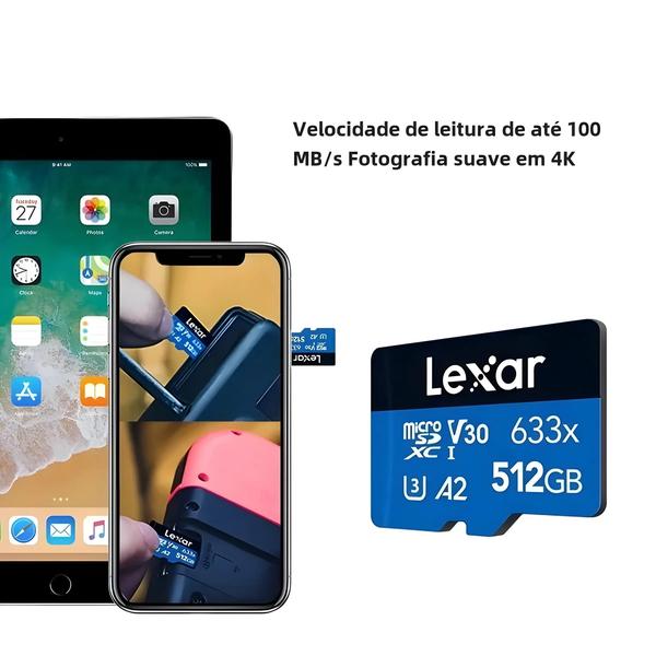 Imagem de Cartão Micro SD Lexar 32GB/64GB - U1/U3/V30 - Alta Velocidade para Câmeras 4K