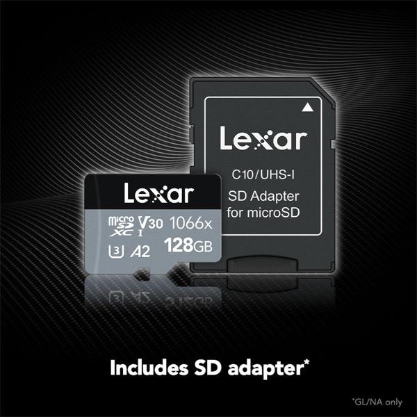 Imagem de cartão micro SD Lexar Professional 128GB 1066x UHS-I U3 V30 A2