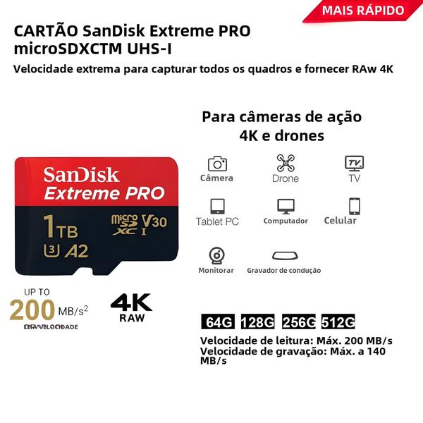 Imagem de Cartão Micro SD Sandisk Extreme Pro V30 - Alta Velocidade (32GB a 1TB) - UHS-I