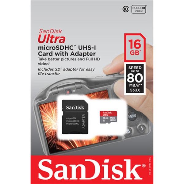 Imagem de Cartão Micro Sd Ultra 16gb Sandisk 80mb/s Classe 10