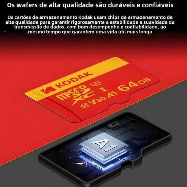 Imagem de Cartão microSD KODAK Vermelho 32GB 64GB 128GB 256GB Class10 U3 4K Cartão De Memória TF De Alta