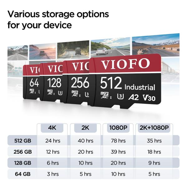 Imagem de Cartão microSD VIOFO 512GB Industrial Grade U3 A2 V30 com adaptador