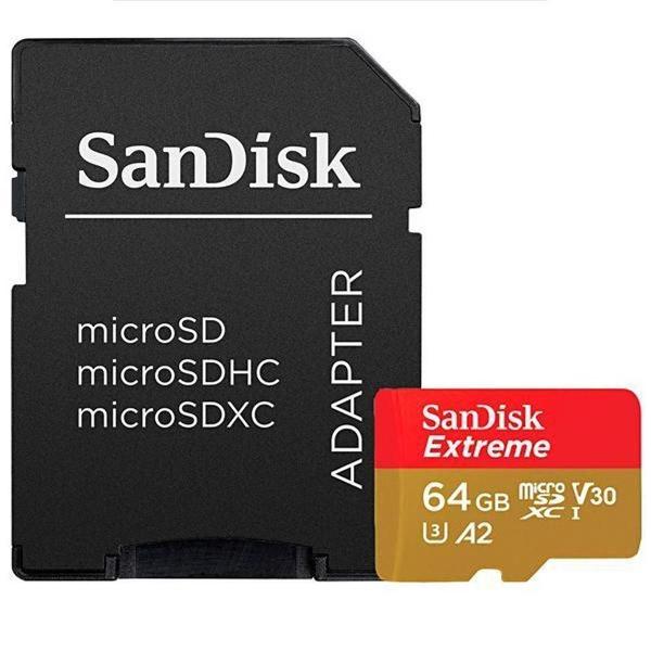 Imagem de Cartão SanDisk Micro SD 64GB Extreme Classe 10 Vel. até 100MB/s a Prova de Água p/ Câmera de ação 4K e Full HD