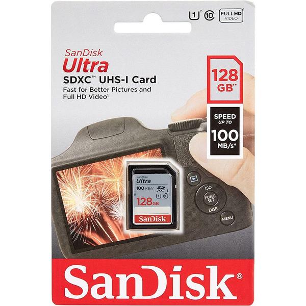 Imagem de Cartão SD Sandisk Ultra 128GB, Classe 10, Leitura 100MB/s, SDSDUNR-128G-GN3IN  SANDISK