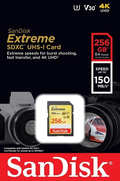 Imagem de Cartão Sd Sdxc Sandisk Extreme 256gb U3 150mbs Lacrado