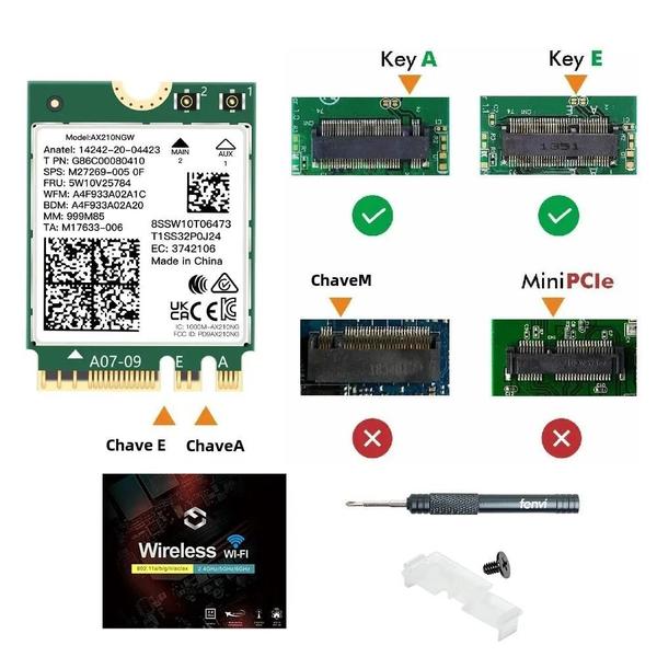 Imagem de Cartão WiFi 6E AX210NGW - 5374Mbps (2.4G/5G/6GHz) - Bluetooth 5.3 - 802.11ax