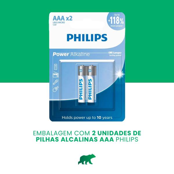 Imagem de Cartela 2 Pilhas Palito Alcalina Comum 1.5v Philips 3a