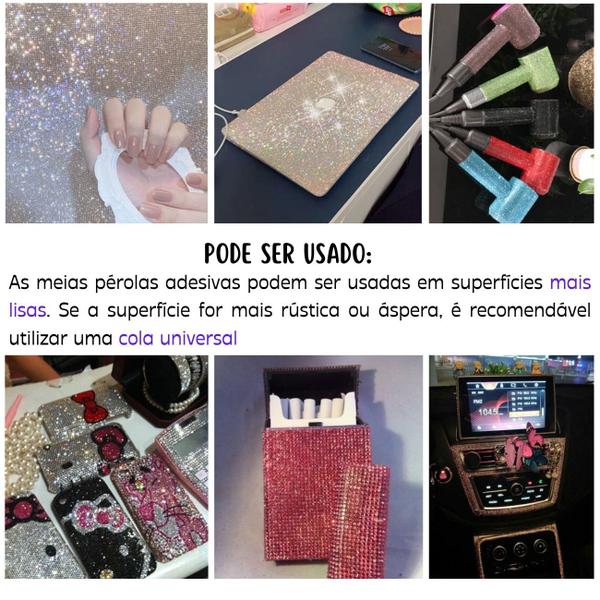 Imagem de Cartela Adesiva De Strass 5mm, Cartela Com 273 Unidades, Strass Meia Pérola Adesivo, Strass Chaton Adesivado Nacarado