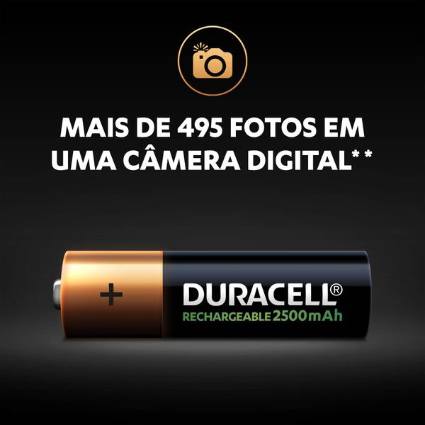 Imagem de Cartela c/ 4 pilhas AA recarregáveis Duracell Duralock, modelo DX1500