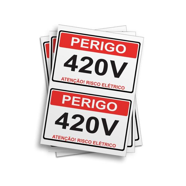 Imagem de Cartela De Adesivos Sinalização Risco Elétrico Voltagem 420v