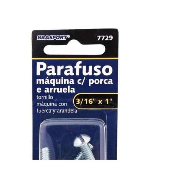 Imagem de Cartela Parafuso Rosca Maquina Brasfort   Redonda 3/16 X 1+Porca+Arruela Cartela Com 10 Pecas 7729