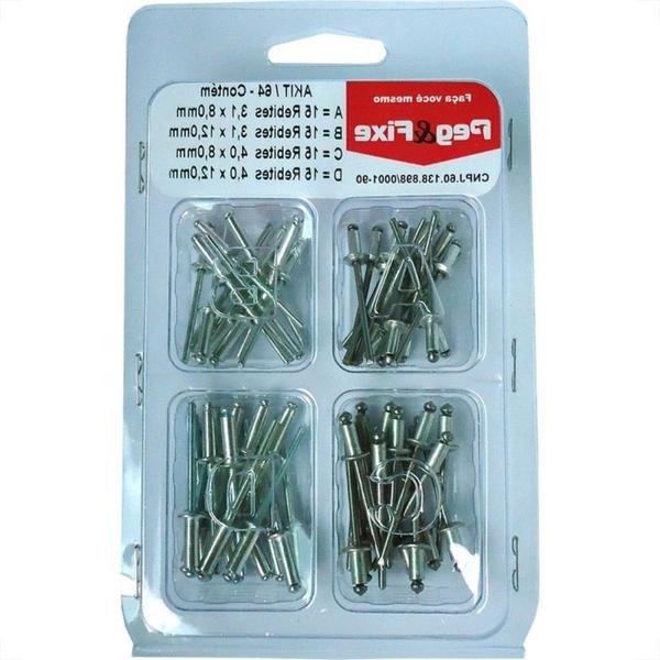 Imagem de Cartela Rebite Repuxo Aluminio Peg&Fixe Kit 60 Pecas Akit/64