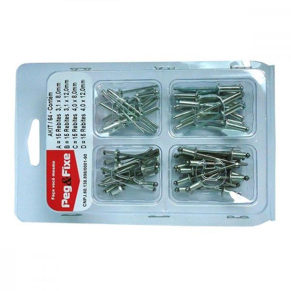 Imagem de Cartela Rebite Repuxo Aluminio Peg&Fixe Kit 60 Pecas Akit/64