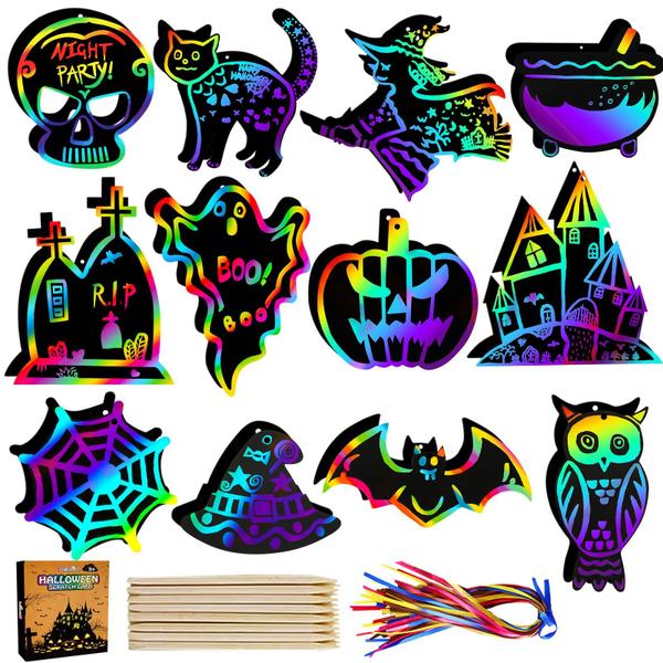 Imagem de Cartões de papel artístico Crafts Scratch Off, pacote com 48 unidades, Halloween Max Fun