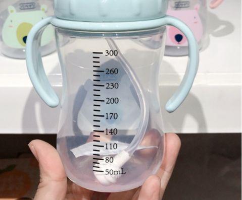 Imagem de Cartoon Baby Feeding Bottle Tritan Baby Drinker Sippy Training Cup Child Mug Learn Drinking Infant Milk Water Bottle Straw Copos (Azul)