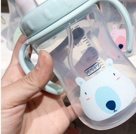 Imagem de Cartoon Baby Feeding Bottle Tritan Baby Drinker Sippy Training Cup Child Mug Learn Drinking Infant Milk Water Bottle Straw Copos (Azul)