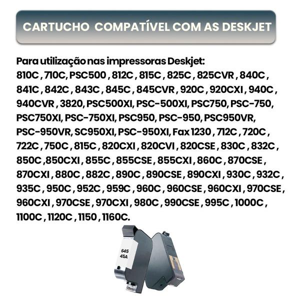 Imagem de Cartucho 45a 645 51645A 42ML Compatível Deskjet 890CXI, 930C, 932C, 935C , 950C , 952C , 959C , 960C, 960CSE, 960CXI, 97