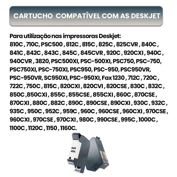 Imagem de Cartucho 45a 645 51645A 42ML Compatível Deskjet 970CSE, 970CXI, 980C, 990CSE, 995C, 1000C, 1100C, 1120C, 1150, 1160C