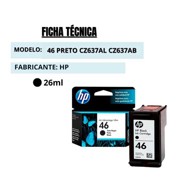 Imagem de Cartucho 46 Preto Compativel Hp Deskjet Ultra 2529 4729 5738 5739