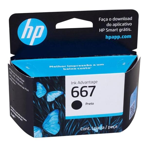 Imagem de Cartucho de Tinta HP 667 Preto Para DeskJet Ink Advantage 2376 2776 6476 - 3YM79AB