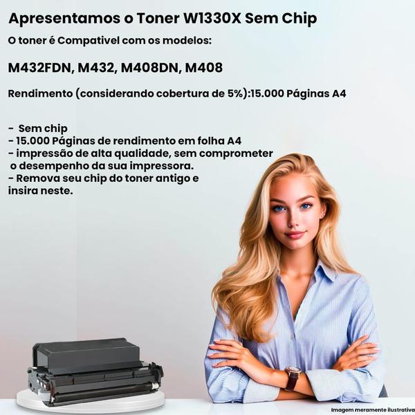 Imagem de Cartucho De Toner W1330x W1330A Compatível P/ Hp M432 M408 S/chip