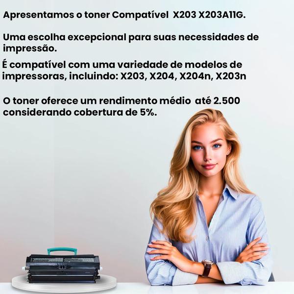 Imagem de Cartucho de Toner X203 X204 X203A11G compatível para impressora lexmark X204n X203n