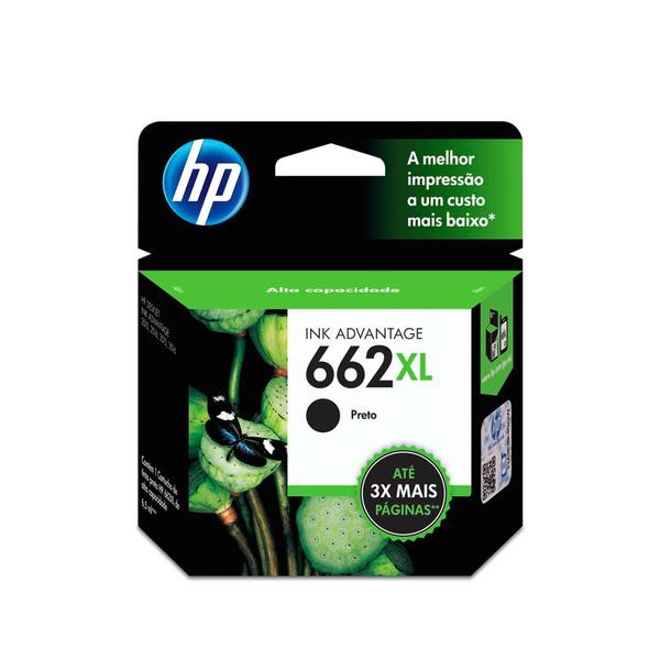 Imagem de Cartucho HP 662XL Preto Original (CZ105AB) Para HP DeskJet 1516, 2516, 2546, 2646, 3516, 3546 e 4646 - HP - Cx. 1 Unid.