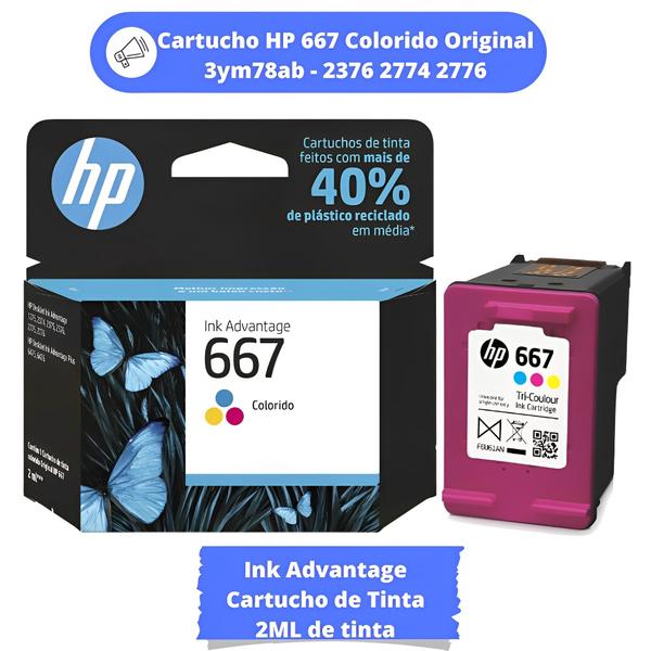 Imagem de Cartucho HP 667 Colorido Original 3ym78ab - 2376 2774 2776