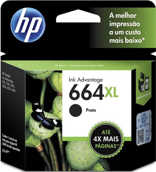 Imagem de Cartucho Original HP 664xl Preto  (F6V31AB) Para HP Deskjet 2136, 2676 664 xl