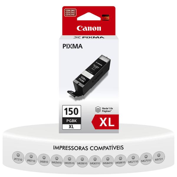 Cartucho PGi 150XL Original Canon Preta Compatível iP7210 iP8710 iX6810 MG5410 MG5510 MG5610 MG6310 MG6410 MG6610 MG7110 Imagem de Cartucho PGi 150XL Original Canon Preta Compatível iP7210 iP8710 iX6810 MG5410 MG5510 MG5610 MG6310 MG6410 MG6610 MG7110