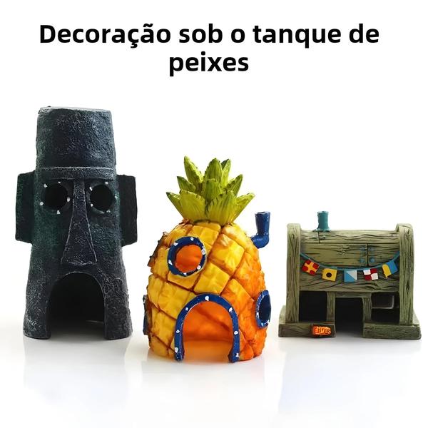 Imagem de Casa De Abacaxi Decoração De Aquário Desenho Animado Polvo Caranguejo Castelo Abrigo De Tanque De