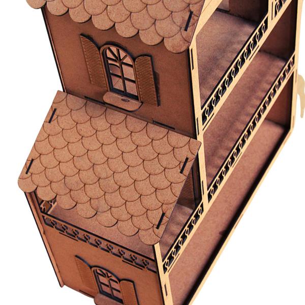 Casa De Boneca 60Cm + Kit Móveis Polly Lol Mdf Cru - Doce Arte Em Madeira Imagem de Casa De Boneca 60Cm + Kit Móveis Polly Lol Mdf Cru