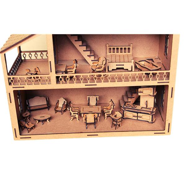 Casa De Boneca 60Cm + Kit Móveis Polly Lol Mdf Cru - Doce Arte Em Madeira Imagem de Casa De Boneca 60Cm + Kit Móveis Polly Lol Mdf Cru