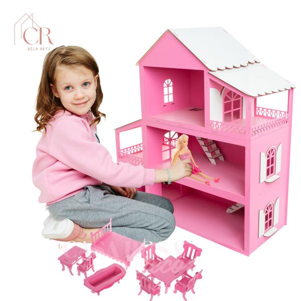 Imagem de Casa De Bonecas Barbie 80 Cm Rosa + Móveis