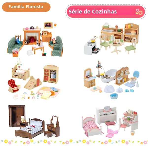 Imagem de Casa de Bonecas com Acessórios de Cozinha em Miniatura - Família na Floresta