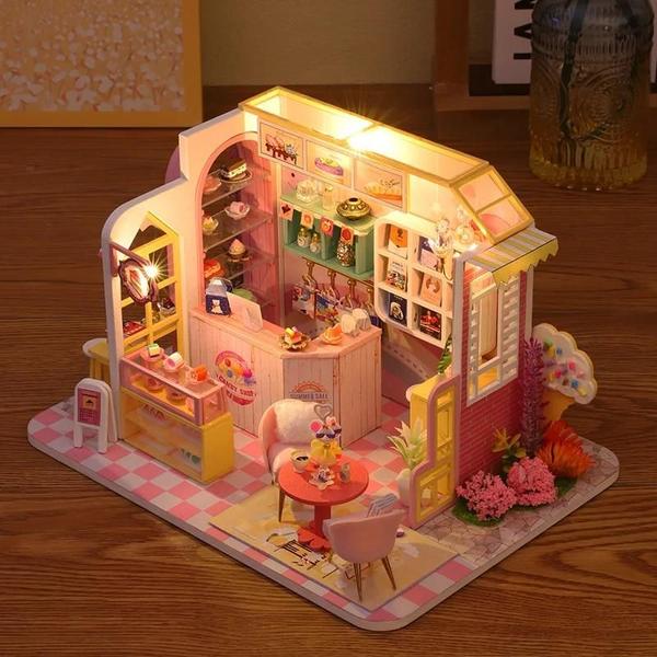 Imagem de Casa de bonecas em miniatura de madeira com móveis, DIY 3D Puzzle, Kit de casa pequena