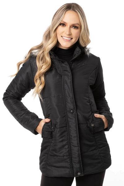Casaco Feminino Jaqueta Sobretudo com Capuz Removível Inverno Frio