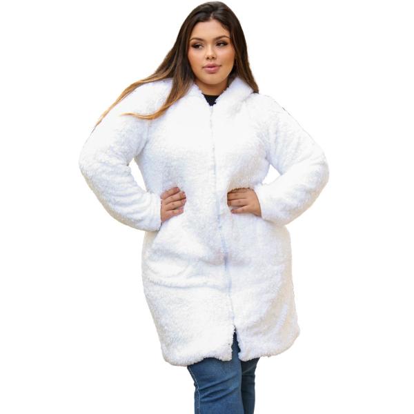 Casaco feminino teddy micropolar longo capuz e ziper bolsos