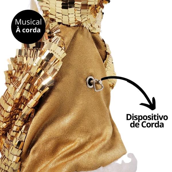 Imagem de Casal Bonecos Coral Natalino Decorativo Musical à Corda Dourado Luxo 42cm - Noel Decor