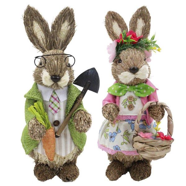 Imagem de Casal De Coelhos De Páscoa Decoração Enfeite Coelhinhos - 33cm