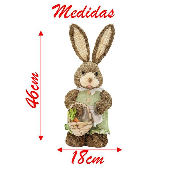 Imagem de Casal De Coelhos de Páscoa Palha Decoração Coelhinhos Viajantes 46cm